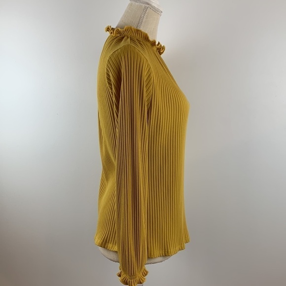 Coin 1804 Rib Elastic Funnel Neck Trim Pullover Top Mustard Yellow Size Medium - Picture 3 of 12